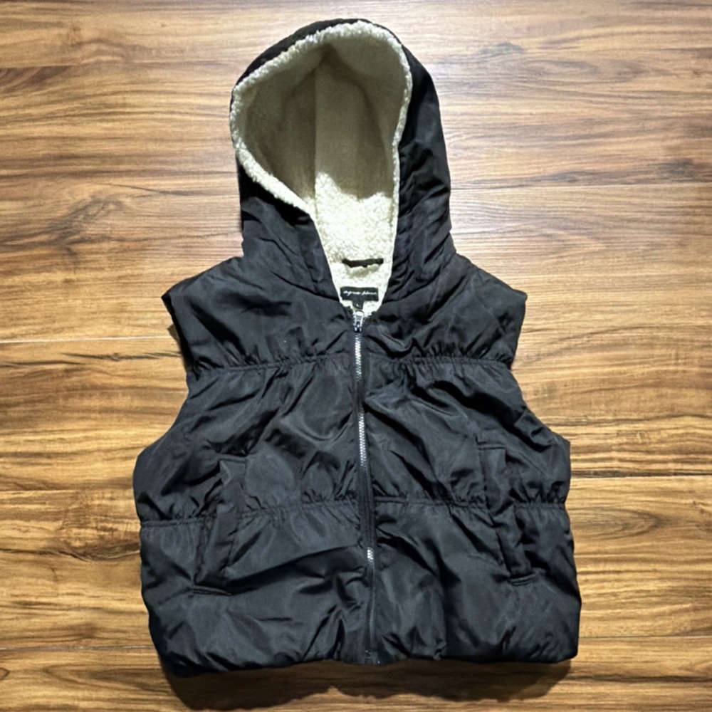 aqua blues Women's Hooded Zip Vest Black Sleeveless Lined Size L